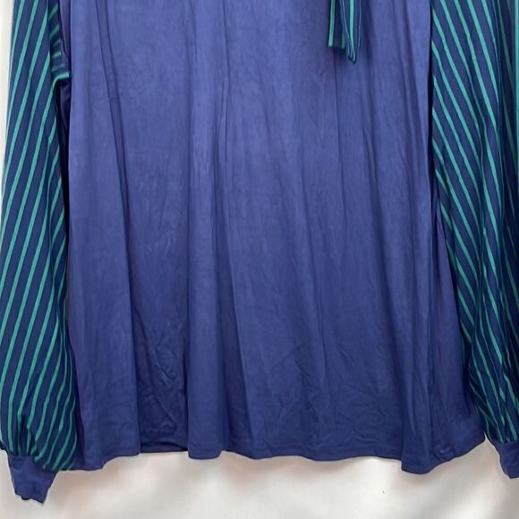 In Voland Navy Blue and Green striped long sleeve top with tie neck NWT size 20W - Picture 5 of 12